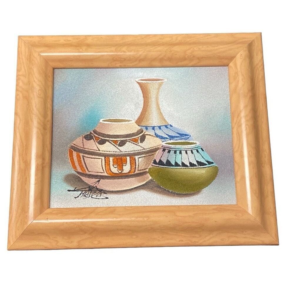 Native American Pottery Sand Oil Painting Signed Myung Mario Jung Southwest